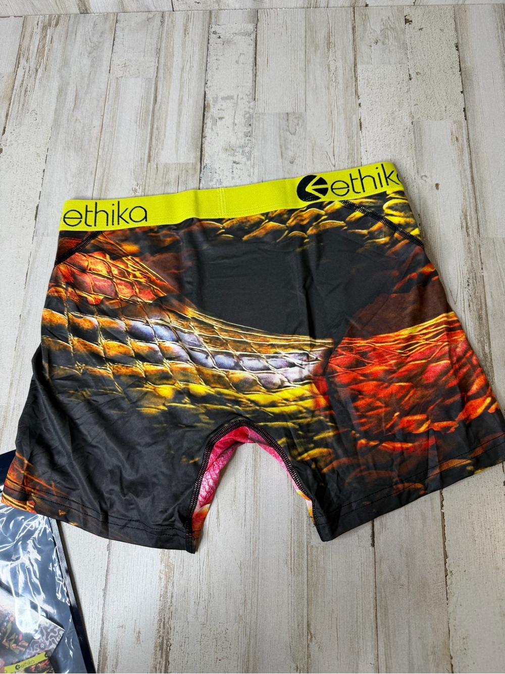 ethika Men's Mid Boxer Briefs Neon Yellow Waistband with Multicolor Print - Picture 4 of 5